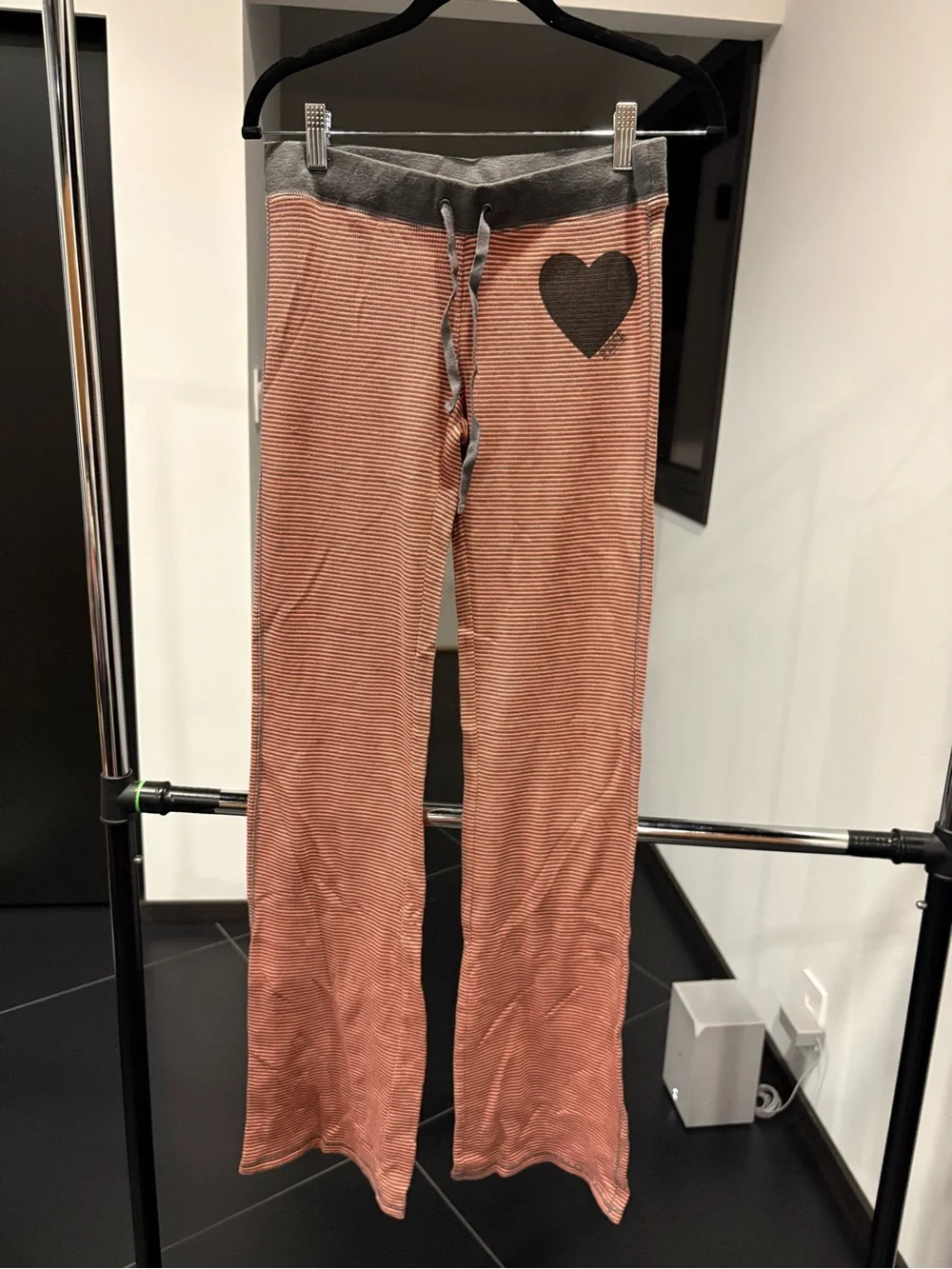 PINK Victoria's Secret Pink & Gray Striped Heart Pajama Pants